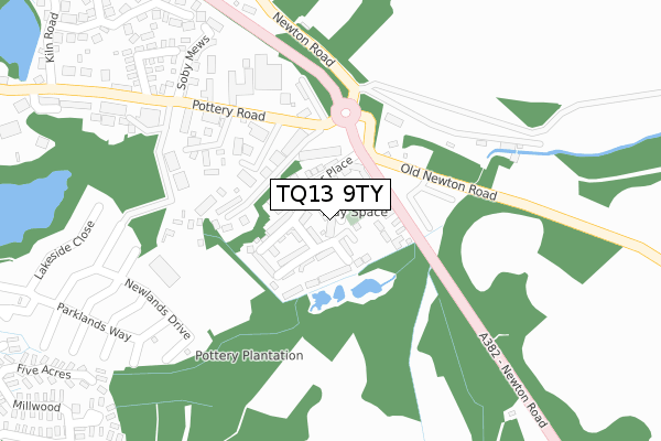 TQ13 9TY map - large scale - OS Open Zoomstack (Ordnance Survey)