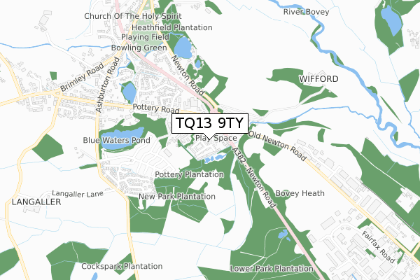 TQ13 9TY map - small scale - OS Open Zoomstack (Ordnance Survey)