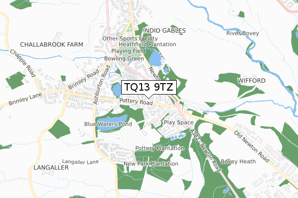 TQ13 9TZ map - small scale - OS Open Zoomstack (Ordnance Survey)