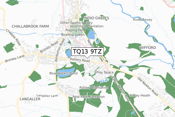 TQ13 9TZ map - small scale - OS Open Zoomstack (Ordnance Survey) TQ13 9TZ map - small scale - OS Open Zoomstack (Ordnance Survey)