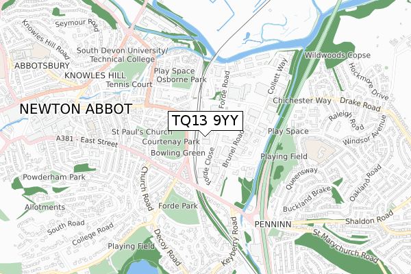 TQ13 9YY map - small scale - OS Open Zoomstack (Ordnance Survey)