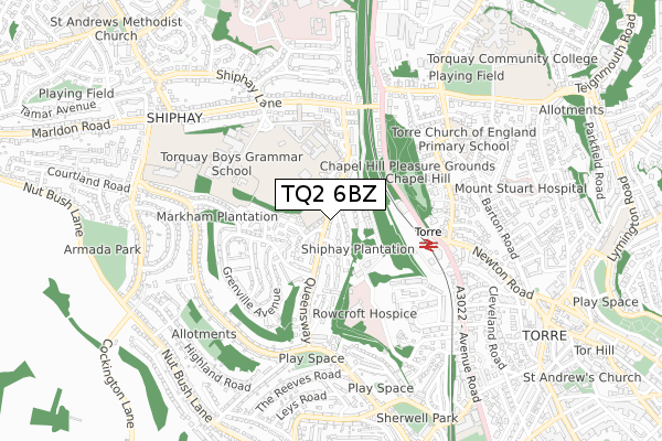 TQ2 6BZ map - small scale - OS Open Zoomstack (Ordnance Survey)