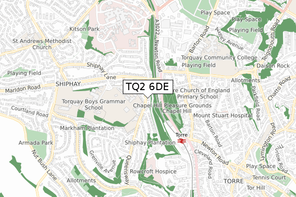 TQ2 6DE map - small scale - OS Open Zoomstack (Ordnance Survey)