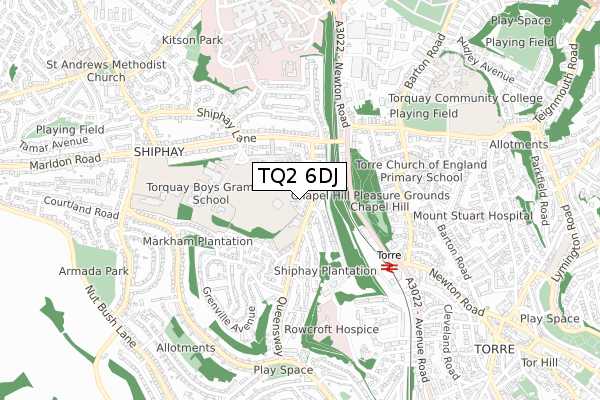 TQ2 6DJ map - small scale - OS Open Zoomstack (Ordnance Survey)