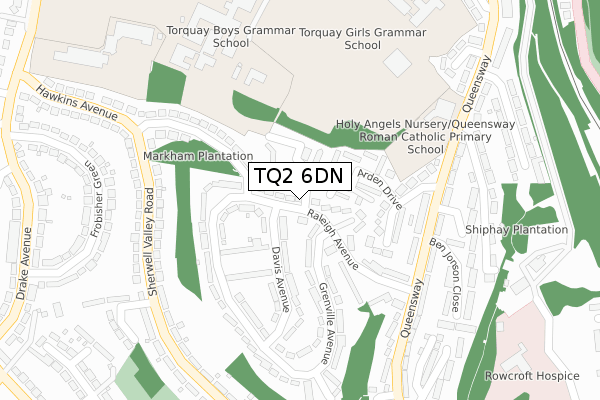 TQ2 6DN map - large scale - OS Open Zoomstack (Ordnance Survey)