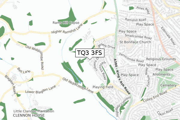 TQ3 3FS map - small scale - OS Open Zoomstack (Ordnance Survey)