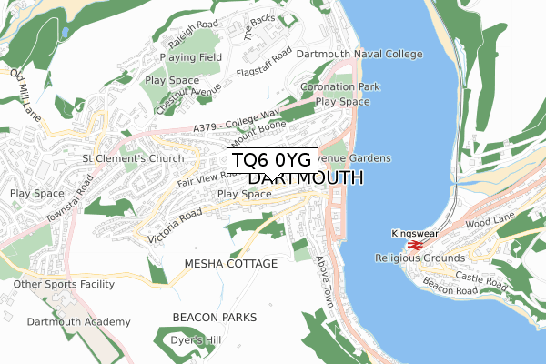 TQ6 0YG map - small scale - OS Open Zoomstack (Ordnance Survey)