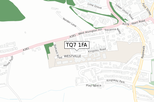 TQ7 1FA map - large scale - OS Open Zoomstack (Ordnance Survey)