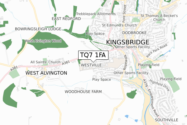 TQ7 1FA map - small scale - OS Open Zoomstack (Ordnance Survey)