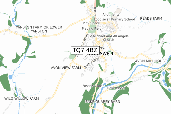 TQ7 4BZ map - small scale - OS Open Zoomstack (Ordnance Survey)
