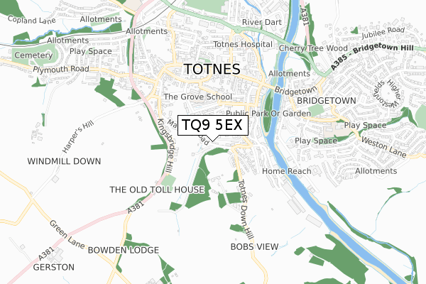 TQ9 5EX map - small scale - OS Open Zoomstack (Ordnance Survey)