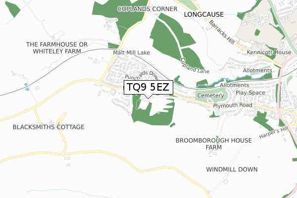 TQ9 5EZ map - small scale - OS Open Zoomstack (Ordnance Survey)