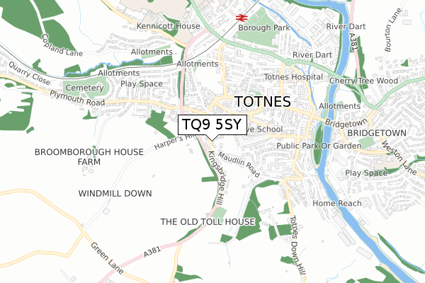 TQ9 5SY map - small scale - OS Open Zoomstack (Ordnance Survey)