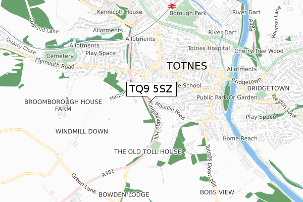 TQ9 5SZ map - small scale - OS Open Zoomstack (Ordnance Survey)