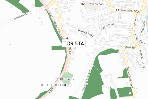 TQ9 5TA map - large scale - OS Open Zoomstack (Ordnance Survey)