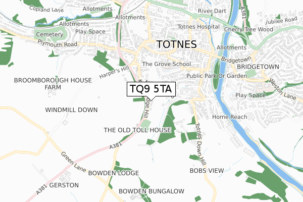 TQ9 5TA map - small scale - OS Open Zoomstack (Ordnance Survey)