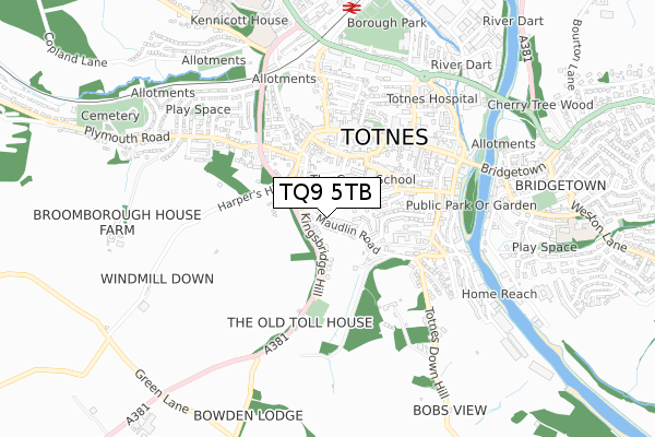 TQ9 5TB map - small scale - OS Open Zoomstack (Ordnance Survey)
