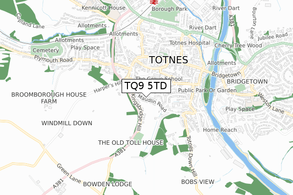 TQ9 5TD map - small scale - OS Open Zoomstack (Ordnance Survey)