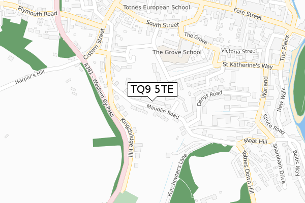 TQ9 5TE map - large scale - OS Open Zoomstack (Ordnance Survey)