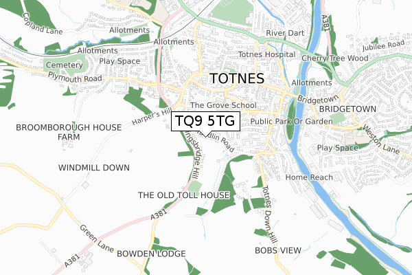 TQ9 5TG map - small scale - OS Open Zoomstack (Ordnance Survey)