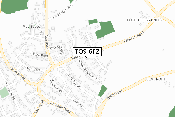 TQ9 6FZ map - large scale - OS Open Zoomstack (Ordnance Survey)