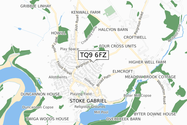 TQ9 6FZ map - small scale - OS Open Zoomstack (Ordnance Survey)