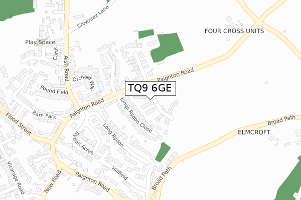 TQ9 6GE map - large scale - OS Open Zoomstack (Ordnance Survey)