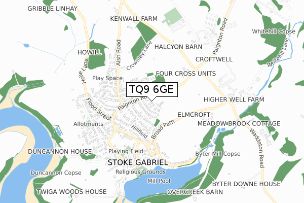 TQ9 6GE map - small scale - OS Open Zoomstack (Ordnance Survey)