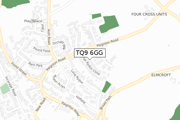 TQ9 6GG map - large scale - OS Open Zoomstack (Ordnance Survey)