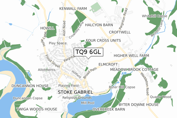 TQ9 6GL map - small scale - OS Open Zoomstack (Ordnance Survey)