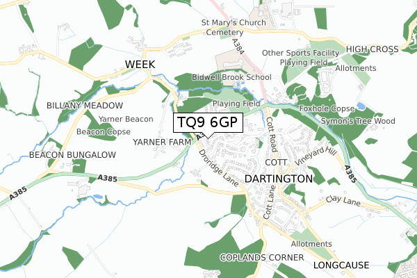 TQ9 6GP map - small scale - OS Open Zoomstack (Ordnance Survey)