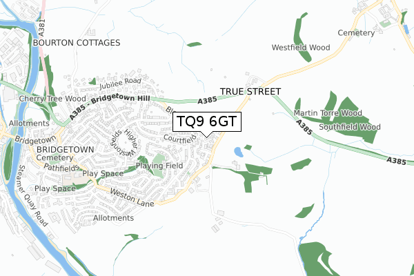 TQ9 6GT map - small scale - OS Open Zoomstack (Ordnance Survey)