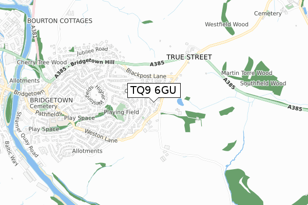 TQ9 6GU map - small scale - OS Open Zoomstack (Ordnance Survey)