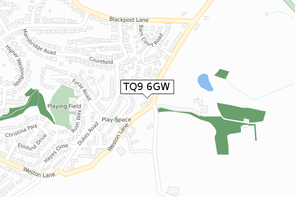 TQ9 6GW map - large scale - OS Open Zoomstack (Ordnance Survey)
