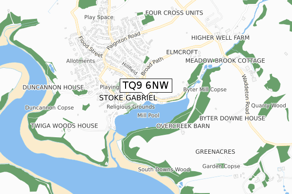 TQ9 6NW map - small scale - OS Open Zoomstack (Ordnance Survey)