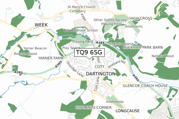 TQ9 6SG map - small scale - OS Open Zoomstack (Ordnance Survey)