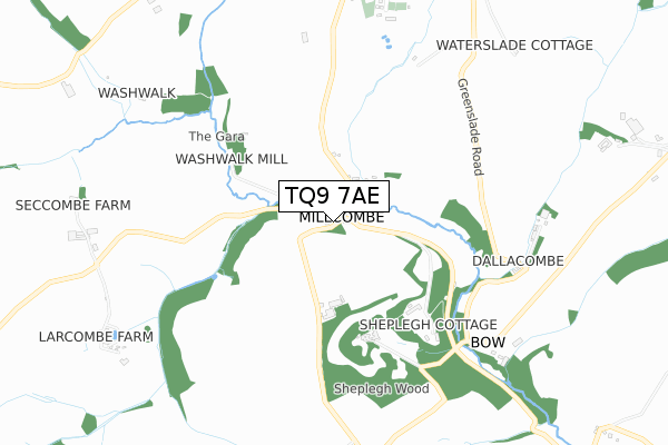 TQ9 7AE map - small scale - OS Open Zoomstack (Ordnance Survey)