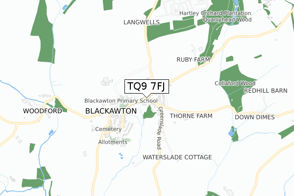 TQ9 7FJ map - small scale - OS Open Zoomstack (Ordnance Survey)