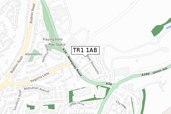 TR1 1AB map - large scale - OS Open Zoomstack (Ordnance Survey)