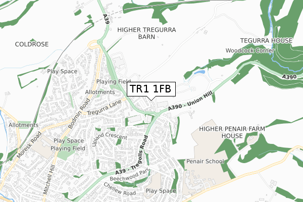 TR1 1FB map - small scale - OS Open Zoomstack (Ordnance Survey) TR1 1FB map - small scale - OS Open Zoomstack (Ordnance Survey)