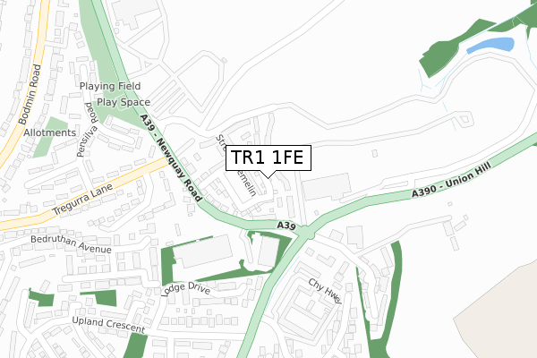 TR1 1FE map - large scale - OS Open Zoomstack (Ordnance Survey)