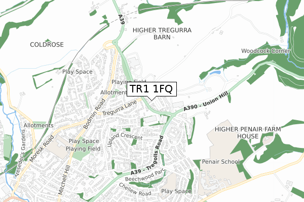 TR1 1FQ map - small scale - OS Open Zoomstack (Ordnance Survey)