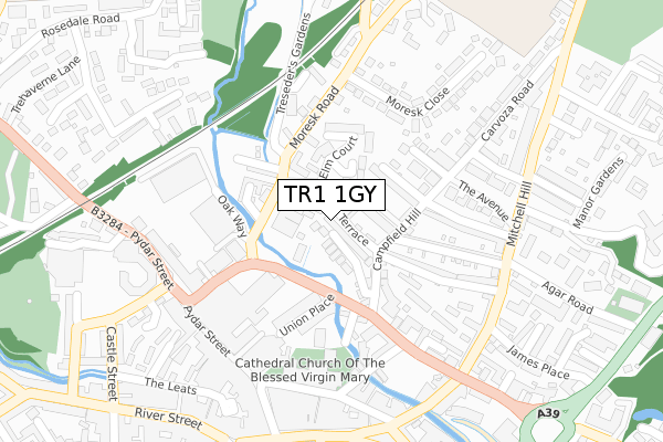 TR1 1GY map - large scale - OS Open Zoomstack (Ordnance Survey)