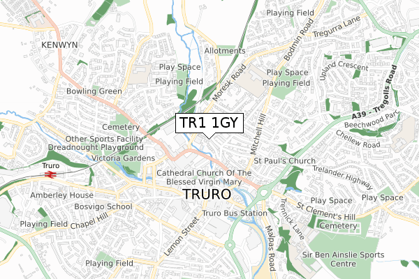 TR1 1GY map - small scale - OS Open Zoomstack (Ordnance Survey) TR1 1GY map - small scale - OS Open Zoomstack (Ordnance Survey)