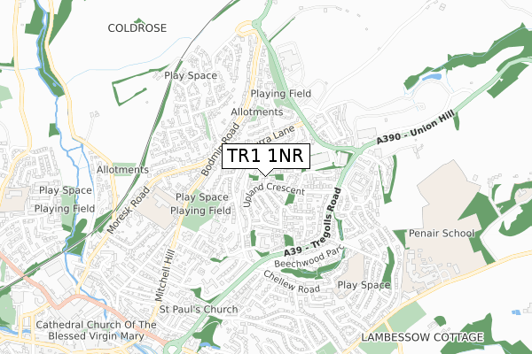 TR1 1NR map - small scale - OS Open Zoomstack (Ordnance Survey)