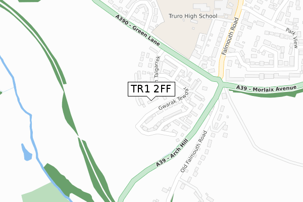 TR1 2FF map - large scale - OS Open Zoomstack (Ordnance Survey)