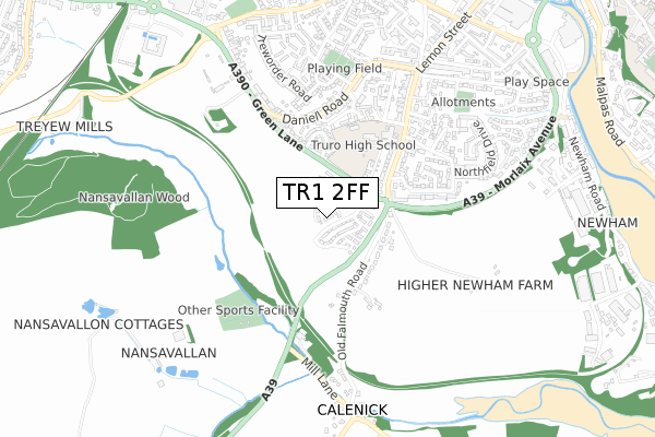 TR1 2FF map - small scale - OS Open Zoomstack (Ordnance Survey)
