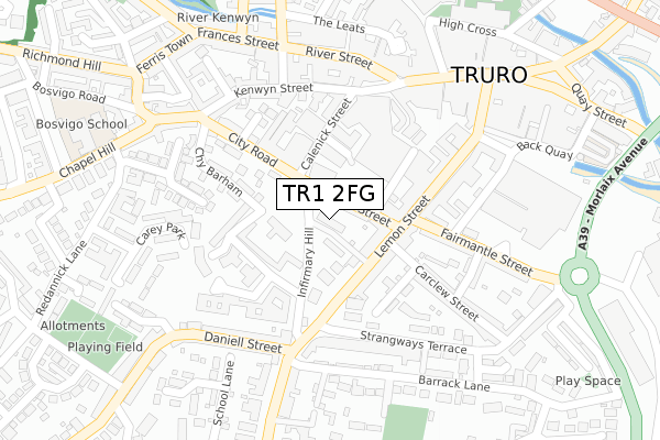 TR1 2FG map - large scale - OS Open Zoomstack (Ordnance Survey)