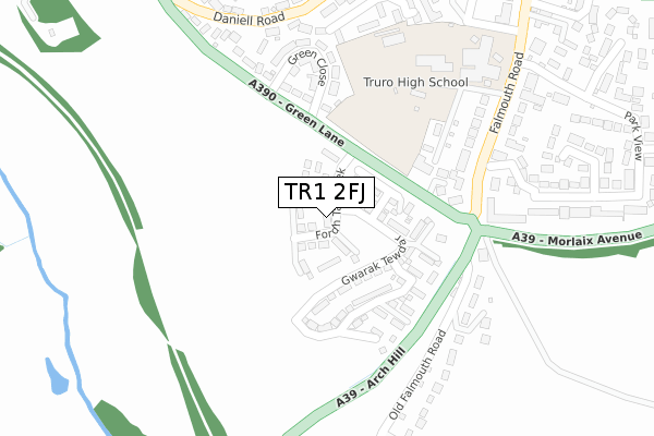 TR1 2FJ map - large scale - OS Open Zoomstack (Ordnance Survey)