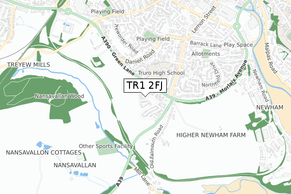 TR1 2FJ map - small scale - OS Open Zoomstack (Ordnance Survey)